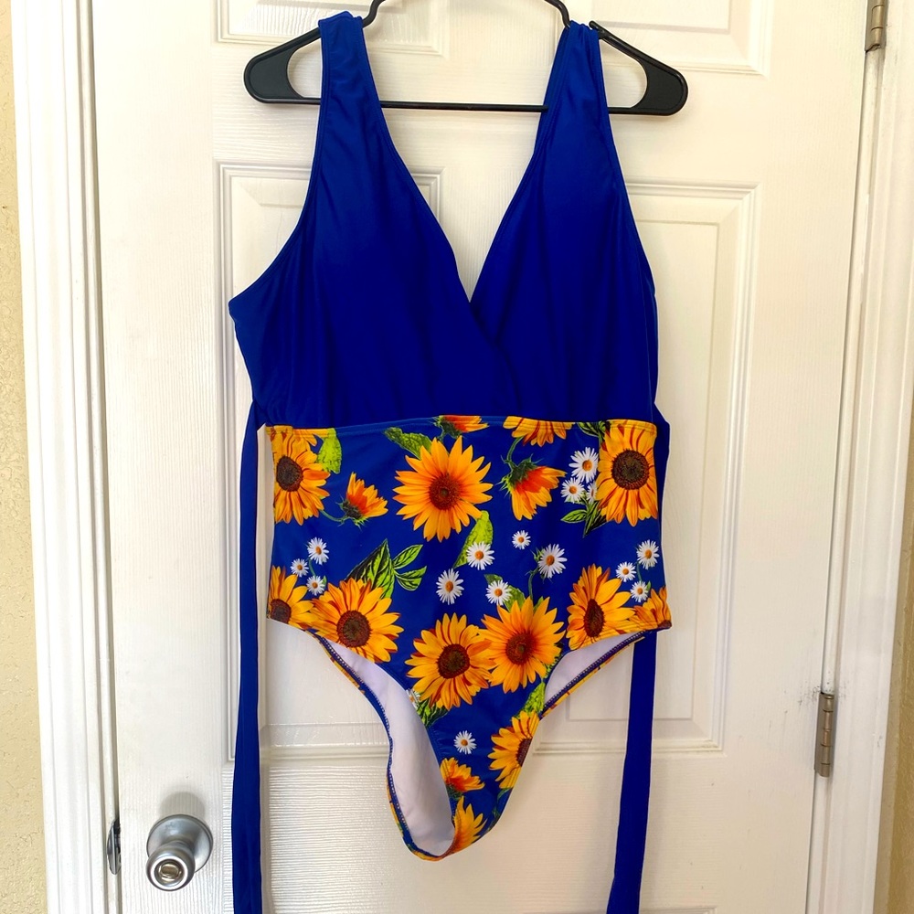 Blue and sunflower bathing suit